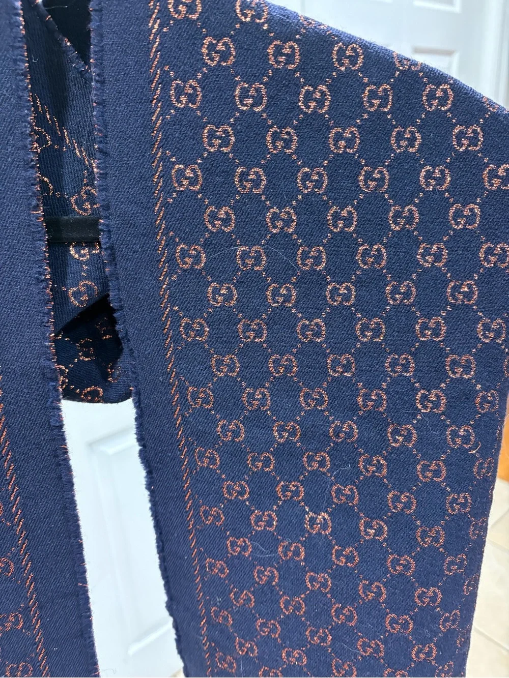 Gucci Navy & Brown Monogram Scarf - Designer Accessory